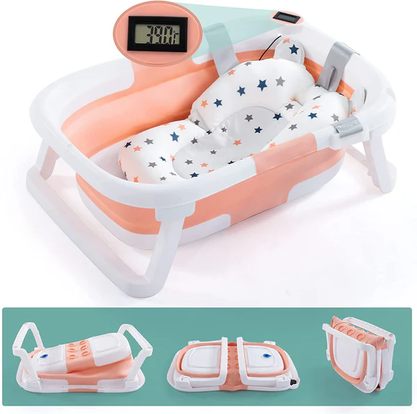 Cute-Wonders™ 4-in-1 Folding Baby Bath Tub with Temperature Sensor