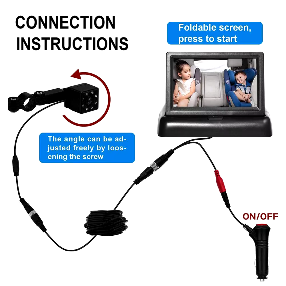 Cute-Wonders™ 4.3 Inch HD Baby Monitor - Foldable Car Rear View Monitor with Night Vision