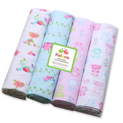 Cute-Wonders™ 4pcs 100% Cotton Supersoft Baby Swaddle Blanket - 76x76 cm