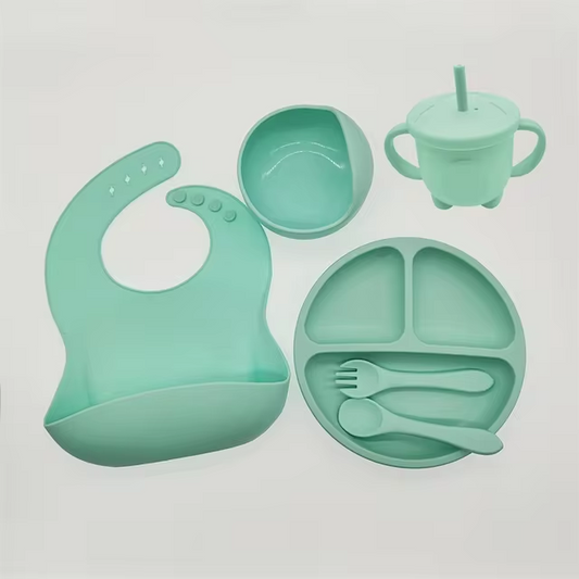 Cute-Wonders™ Baby Silicone Tableware Set - 6PCS Dishes with Bowl, Bib, Cup, Fork & Spoon