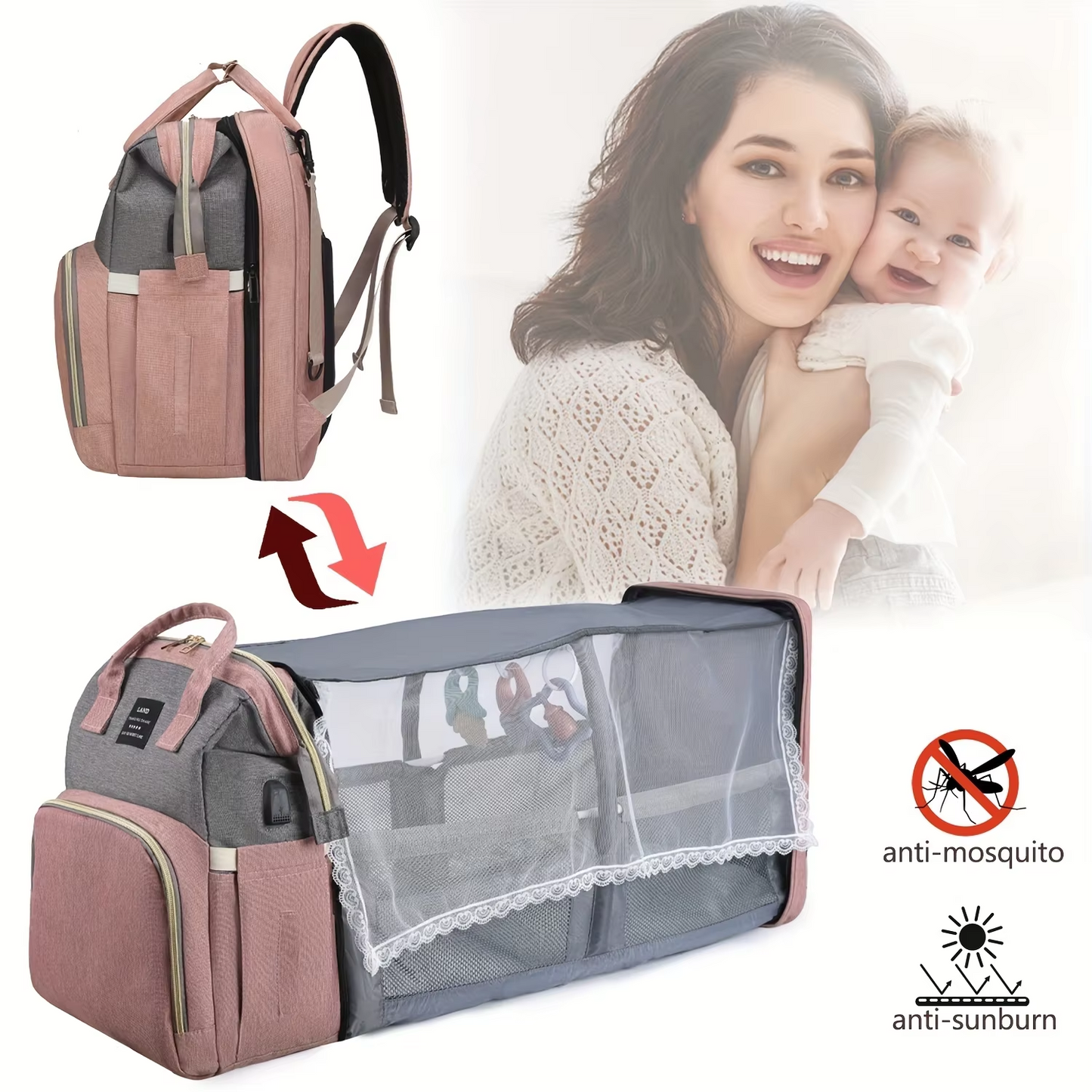 Cute-Wonders™ Lightweight Mommy Bag with Portable Folding Crib Bed